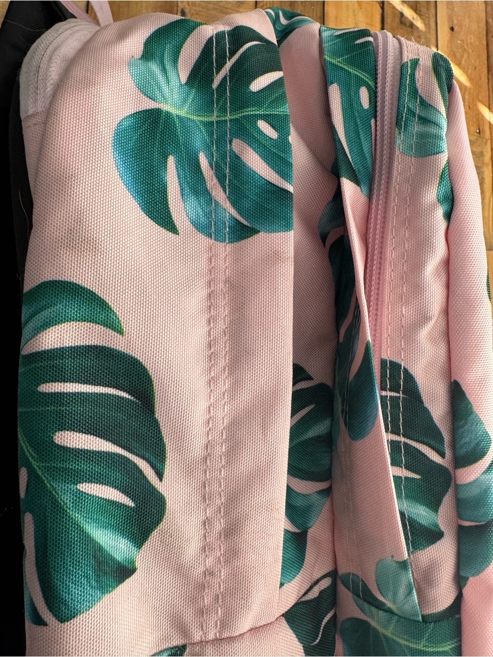 Jansport Pink Backpack with Green Tropical Leaf Print - Picture 12 of 13